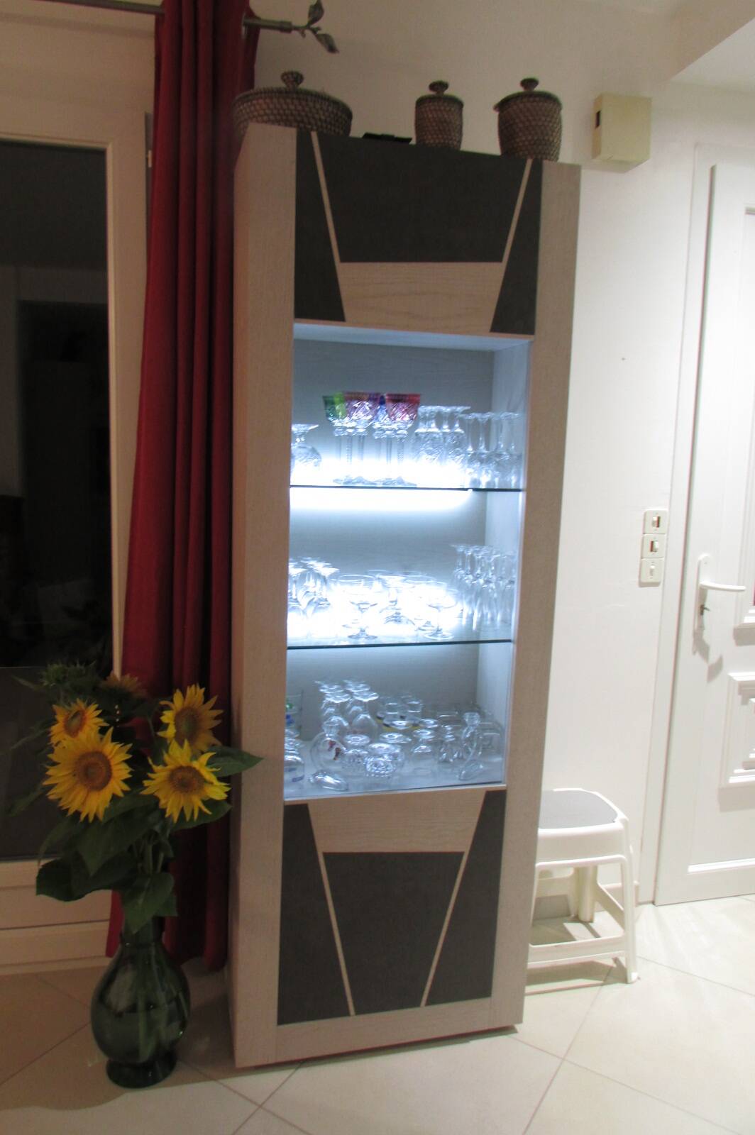 Backlit display case, oak and ceramic, very trendy