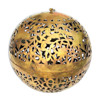 Suspension lustre forme boule  laiton vintage avec éclairage bougie / possibilité d'électrification