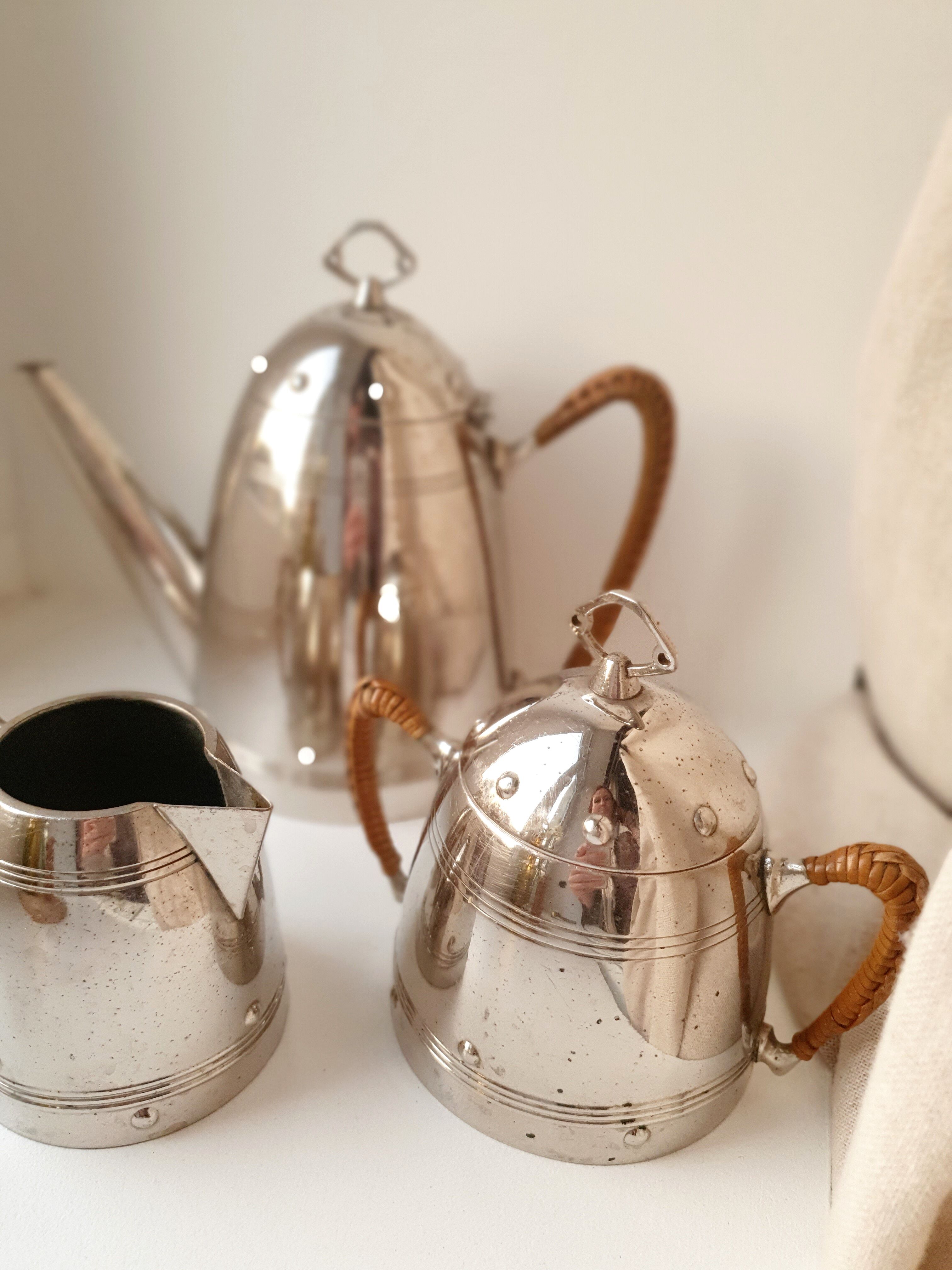 Coffee maker, milk pot and sugar bowl set