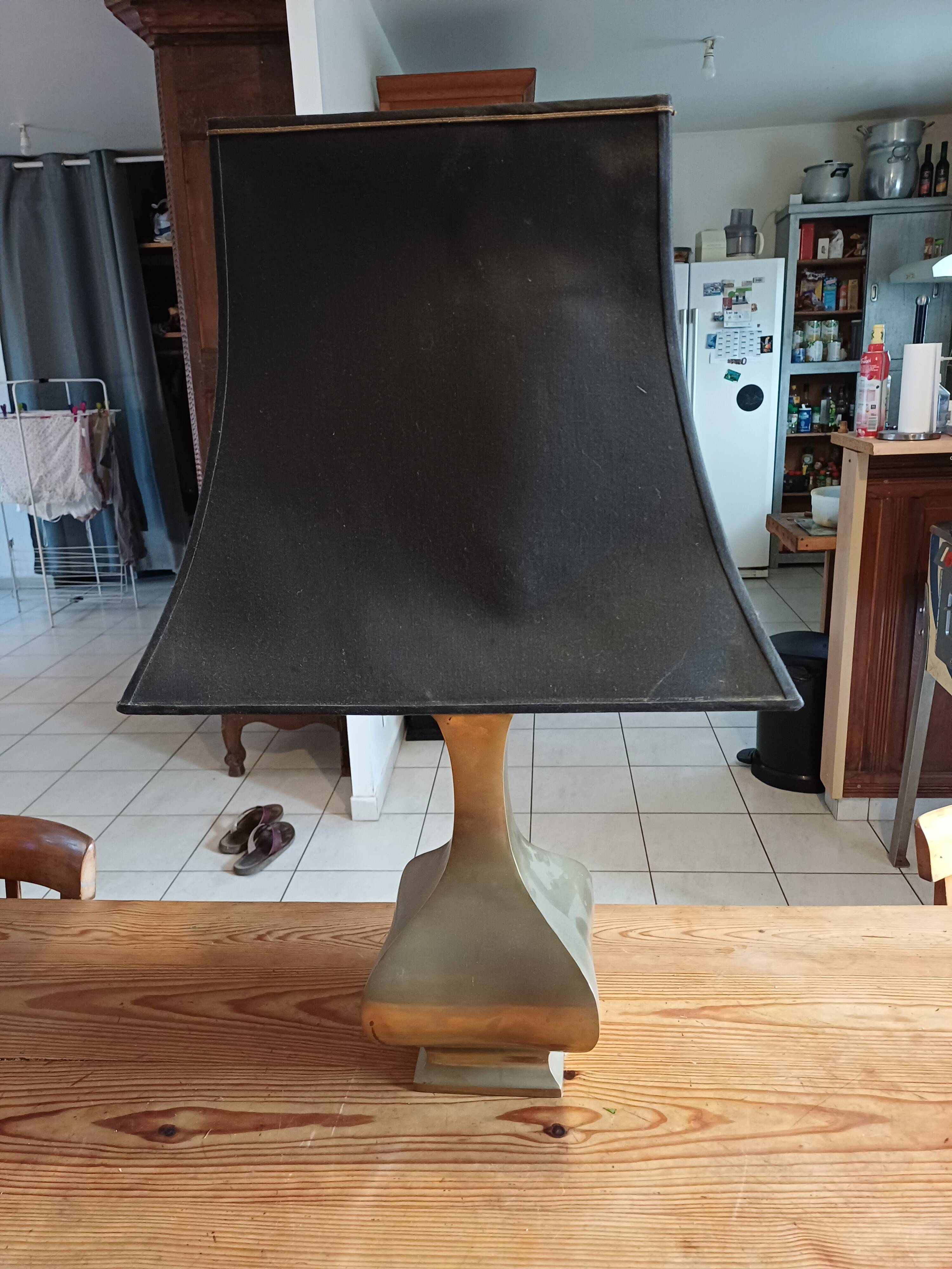 Bronze lamp and dark brown fabric shade