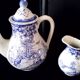 Lunéville earthenware coffee pot and milk jug, Toile de Jouy model