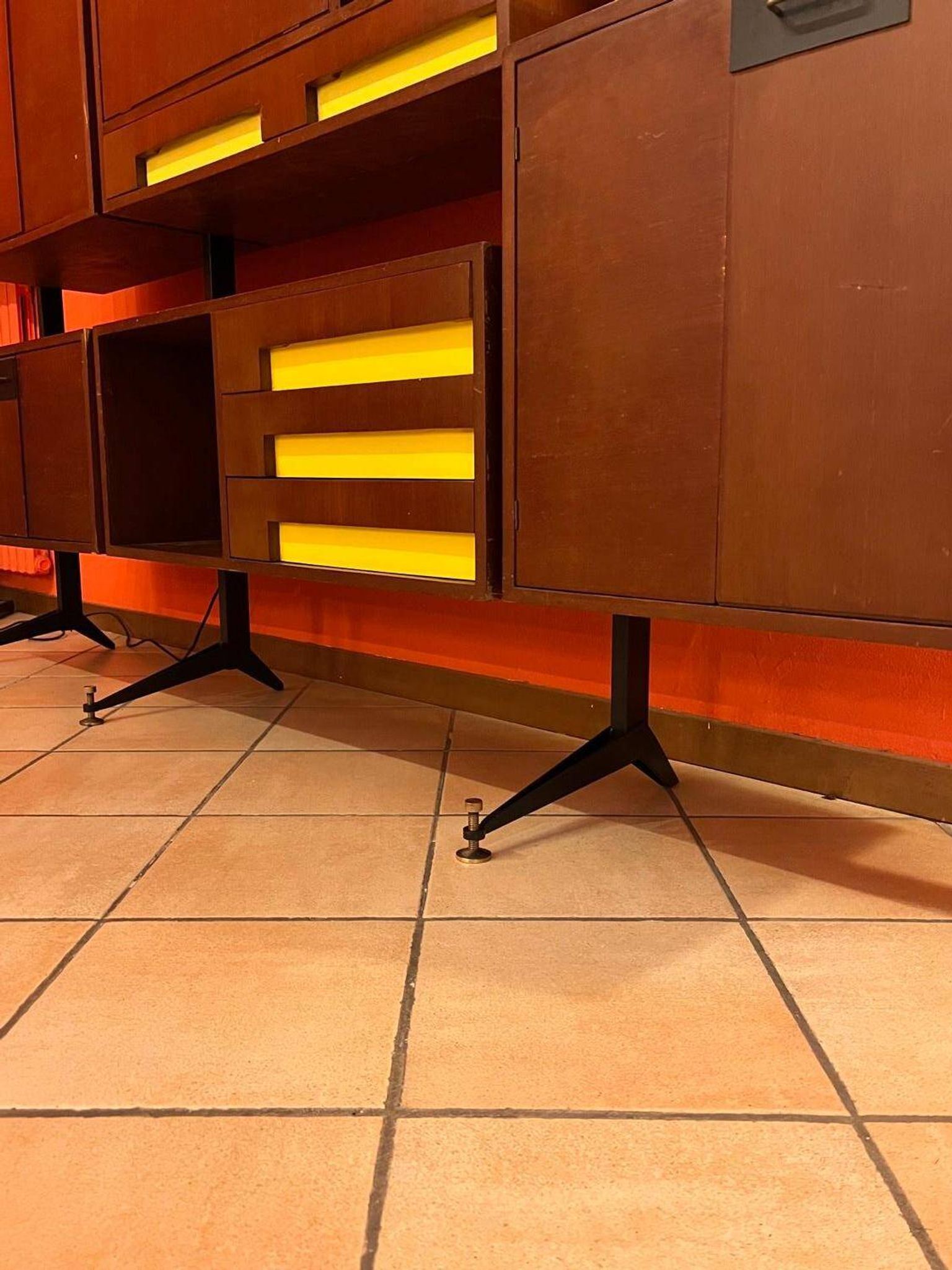 Mid-Century Modern Modular Bookcase, Wood & Metal, Italy, 1960s