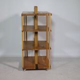 Solid cherry wood rolling shelf, unique piece, 1970s