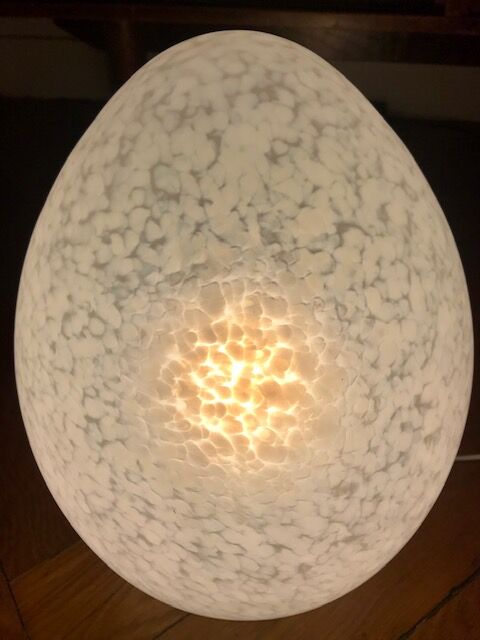 Egg lamp speckled white glass