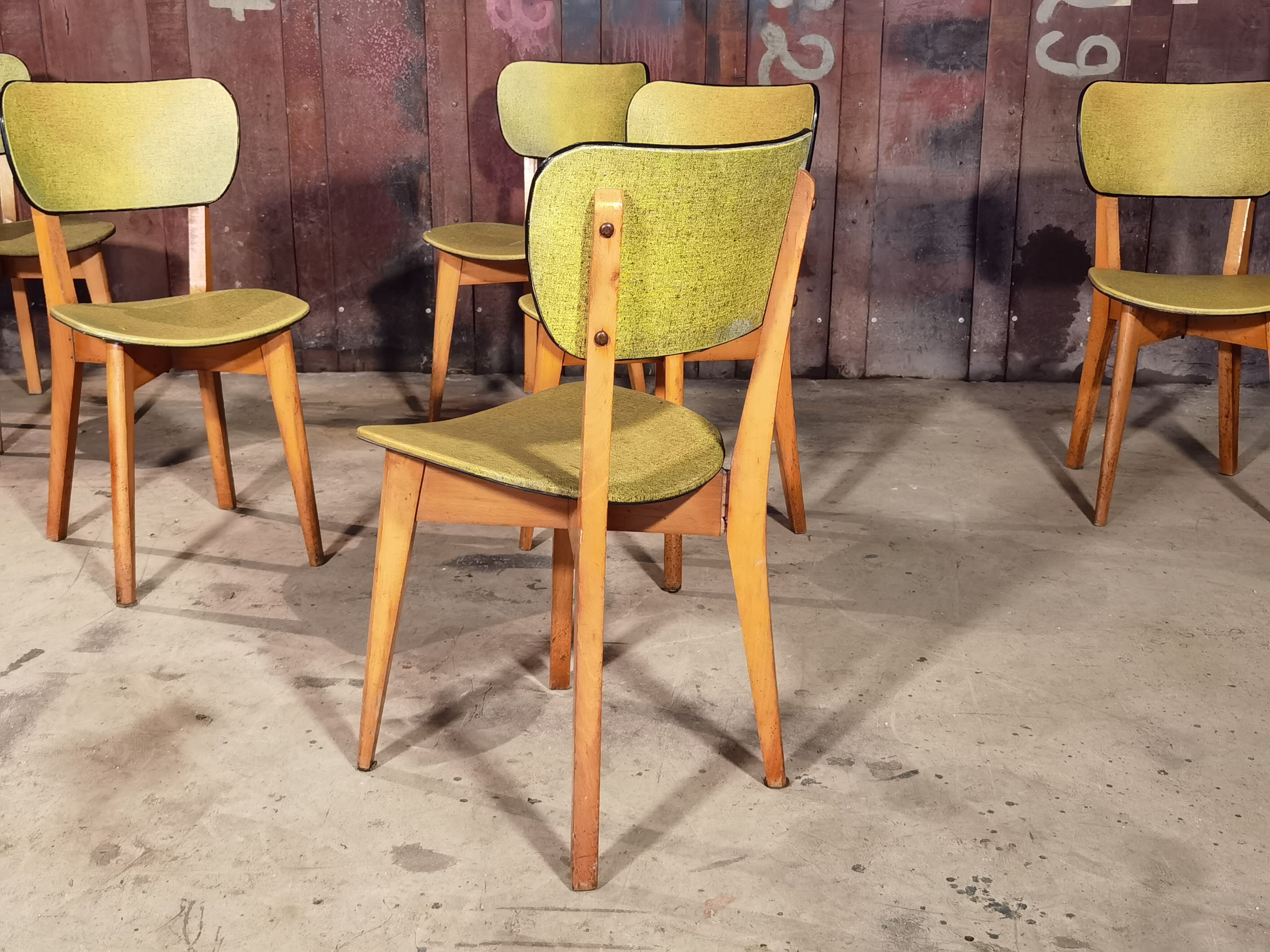 Lot of 6 chairs compass feet 1970