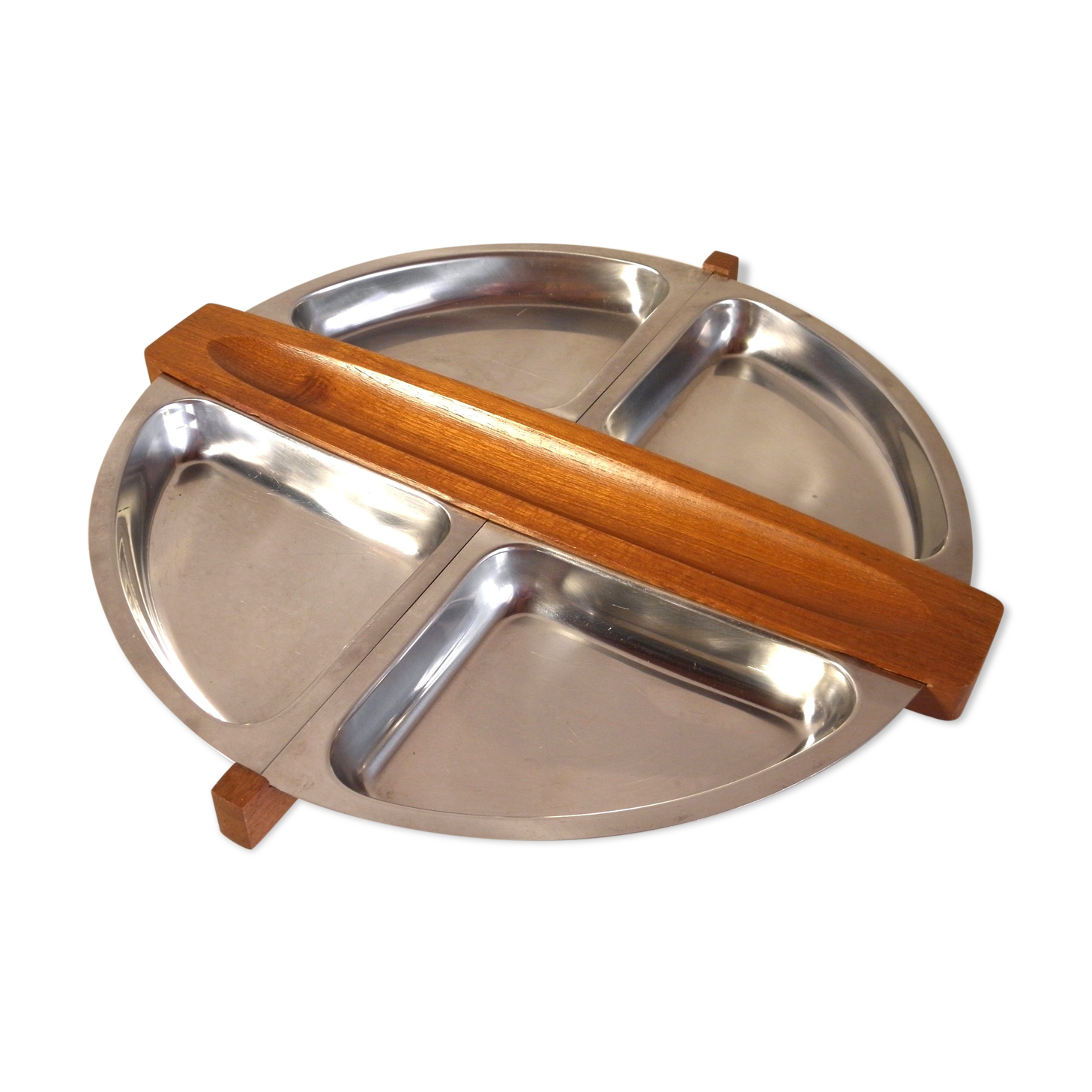 Stainless steel and teak aperitif tray