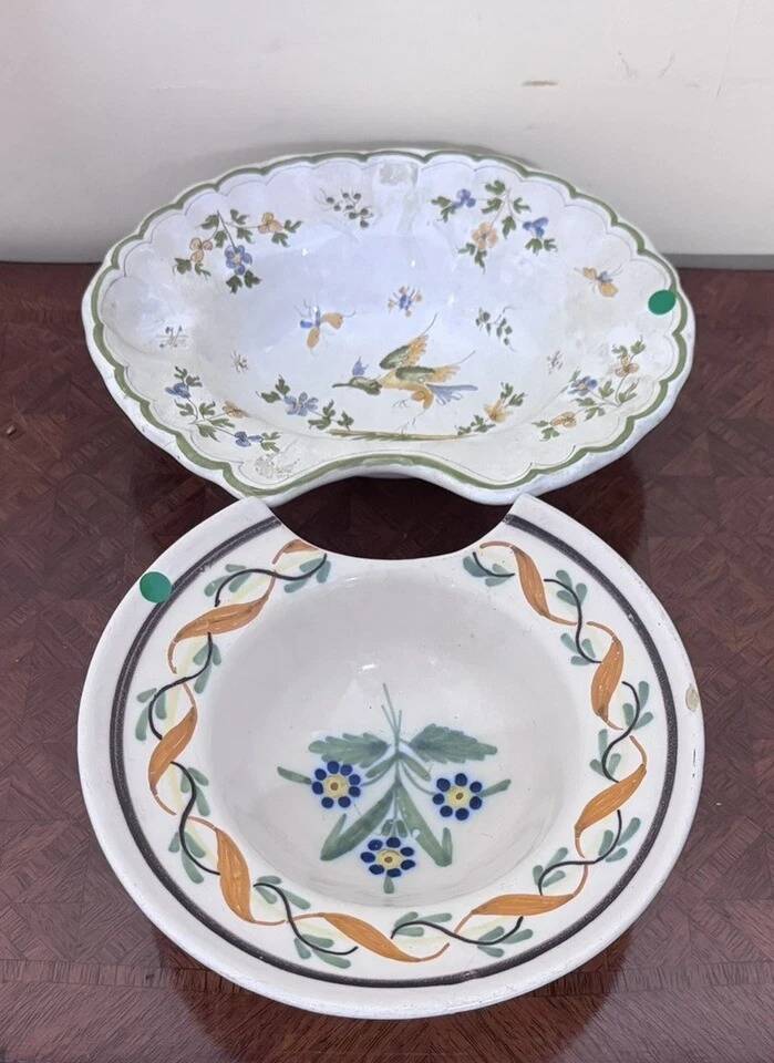 Two earthenware beard dishes – Moustiers and East of France