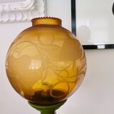 Lampe de table italienne en bois et verre jaune et vert jaune et vert du milieu du siècle