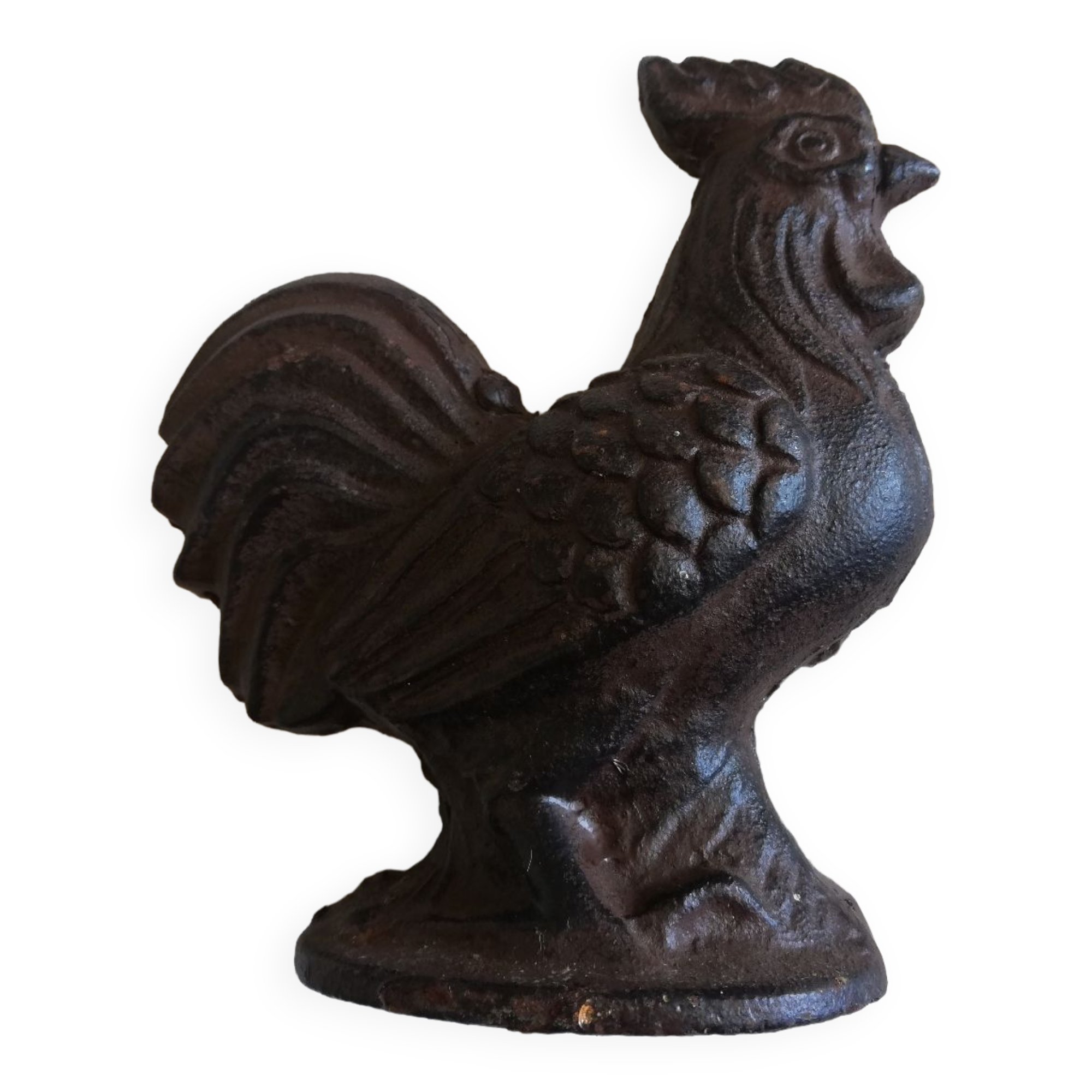 Decorative cast iron rooster bookend