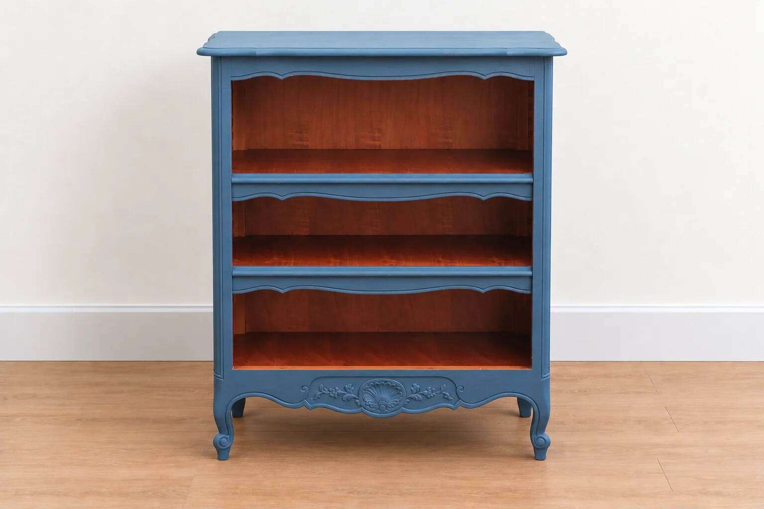Renovated antique bookcase – Bleu des Vosges library, Libéron and natural wood – H100 cm