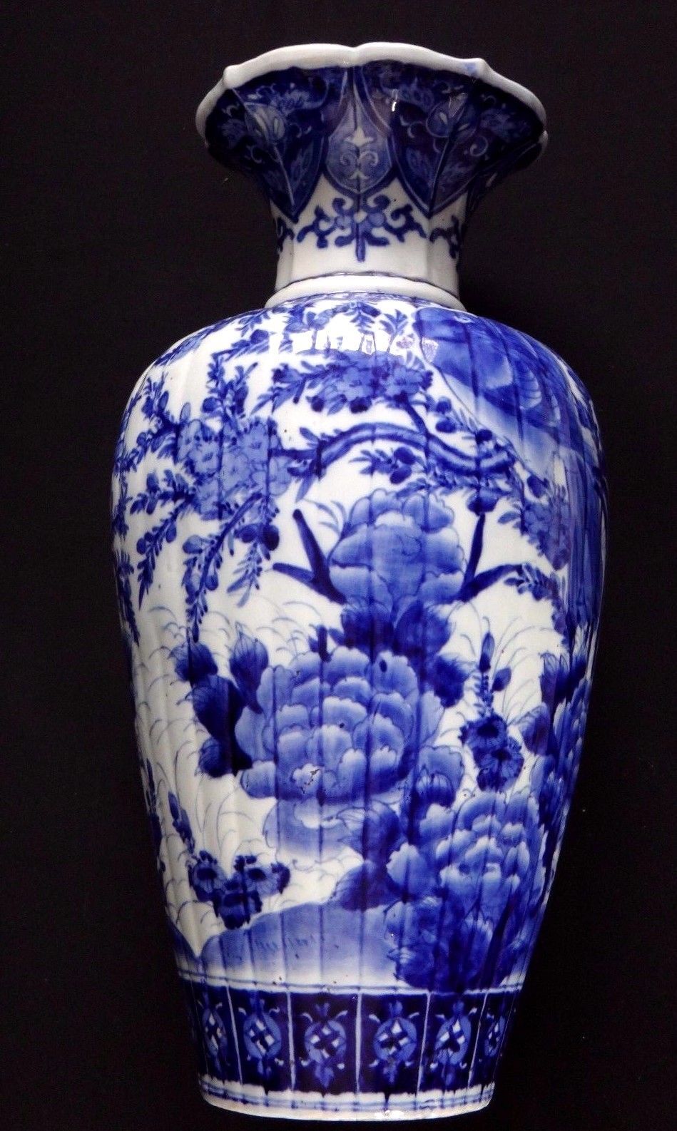 Japanese vase white blue 54cm bird JapanXIX
