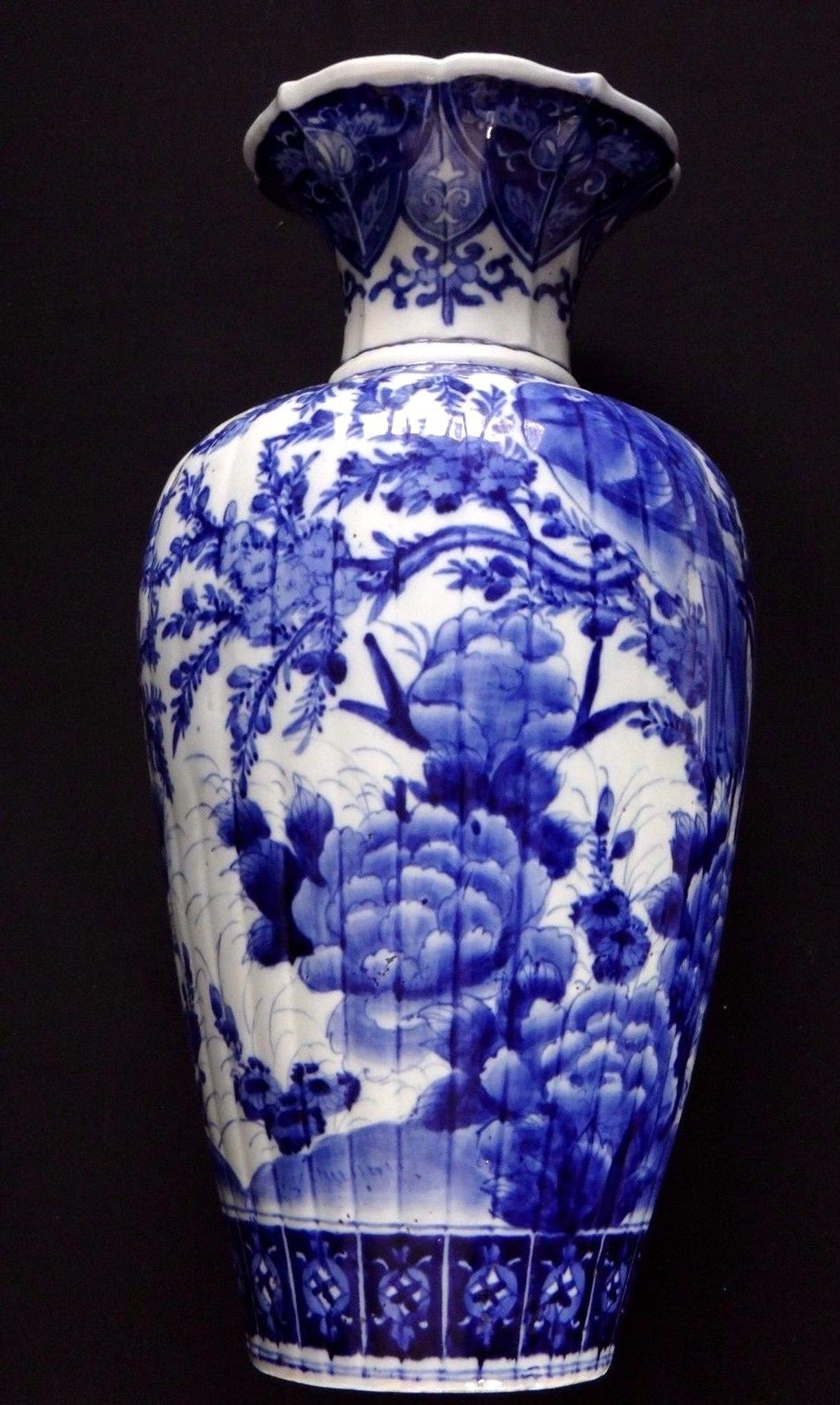 Japanese vase white blue 54cm bird JapanXIX