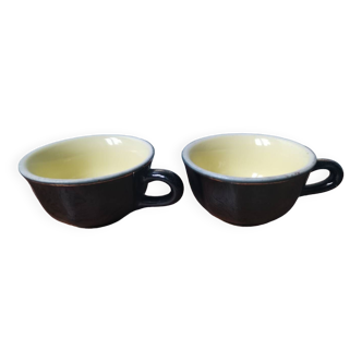 Set of 2 vintage black bar cups golden yellow ets leveille mabit paris france