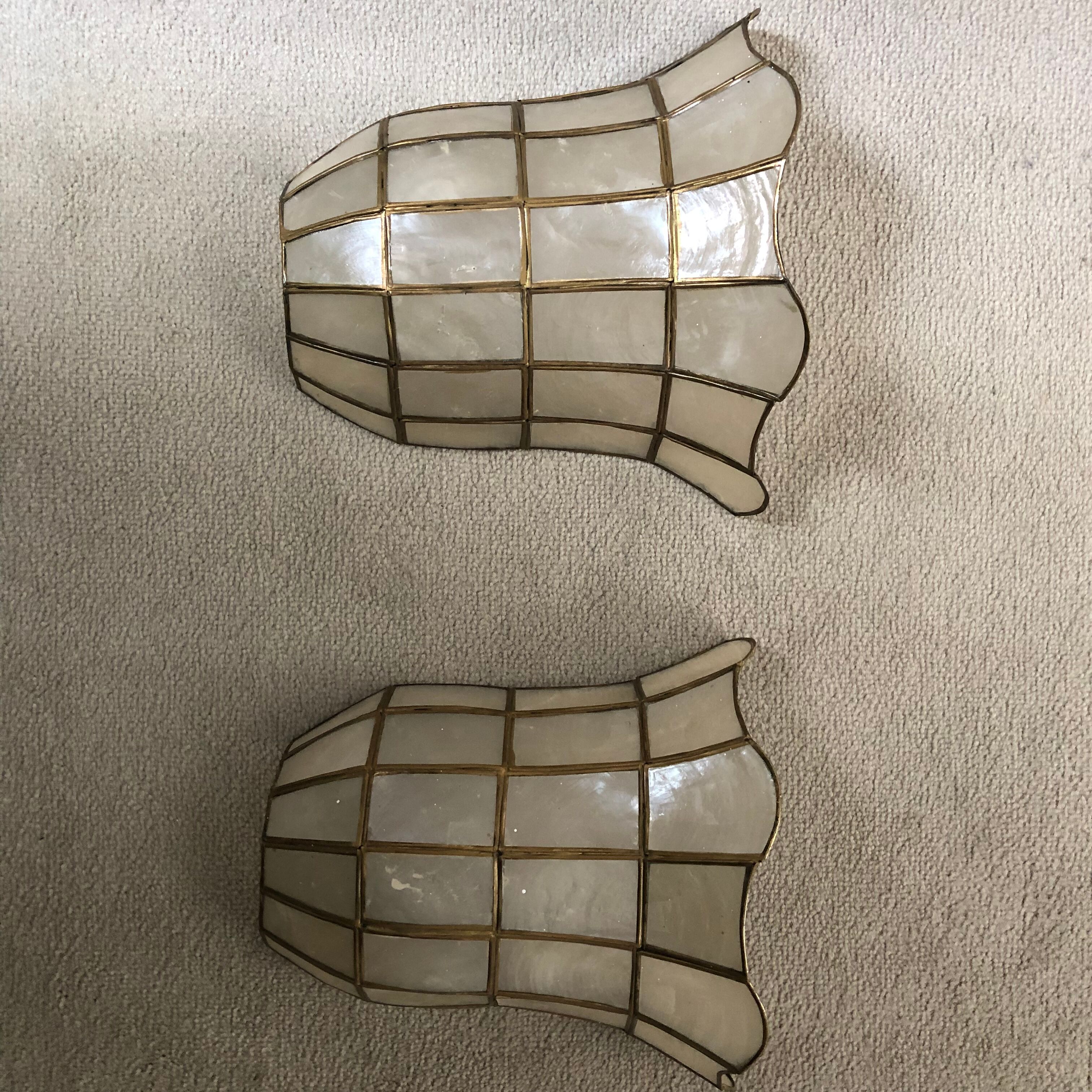 Set of two vintage mother-of-pearl and brass wall lamps