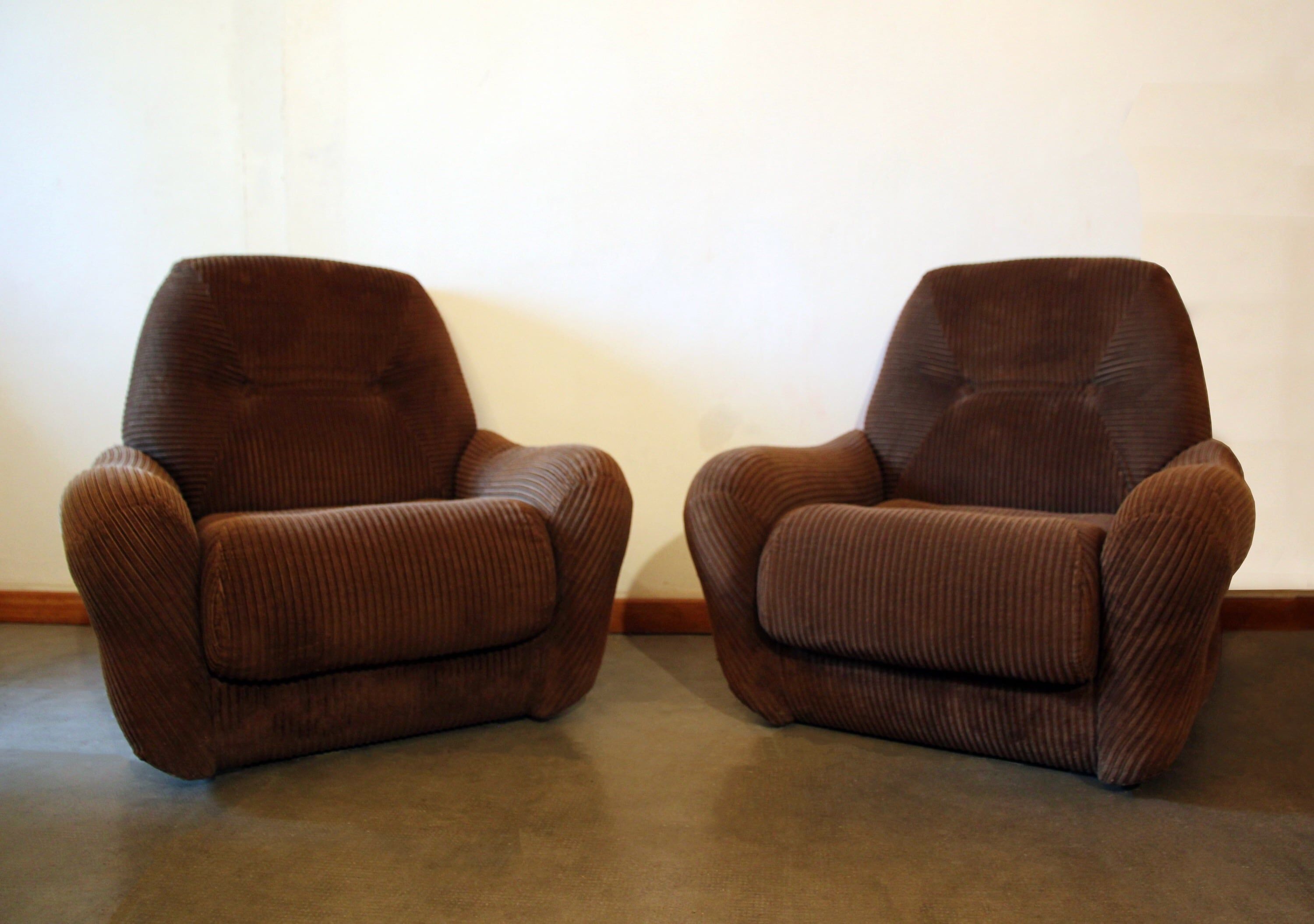 Pair of seventies velvet armchairs