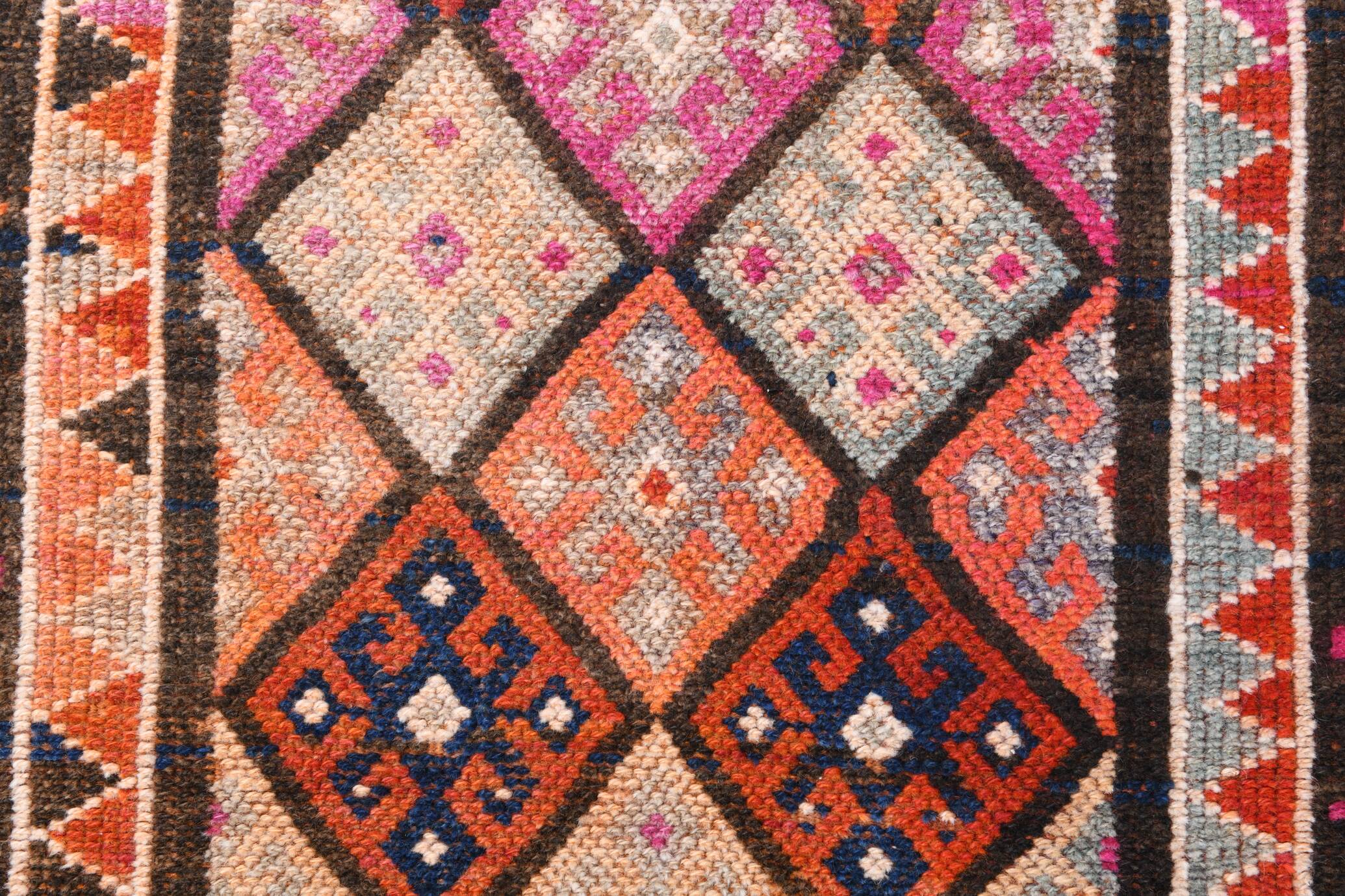 Brown & Pink Tribal Vintage Runner Rug, 83x294Cm