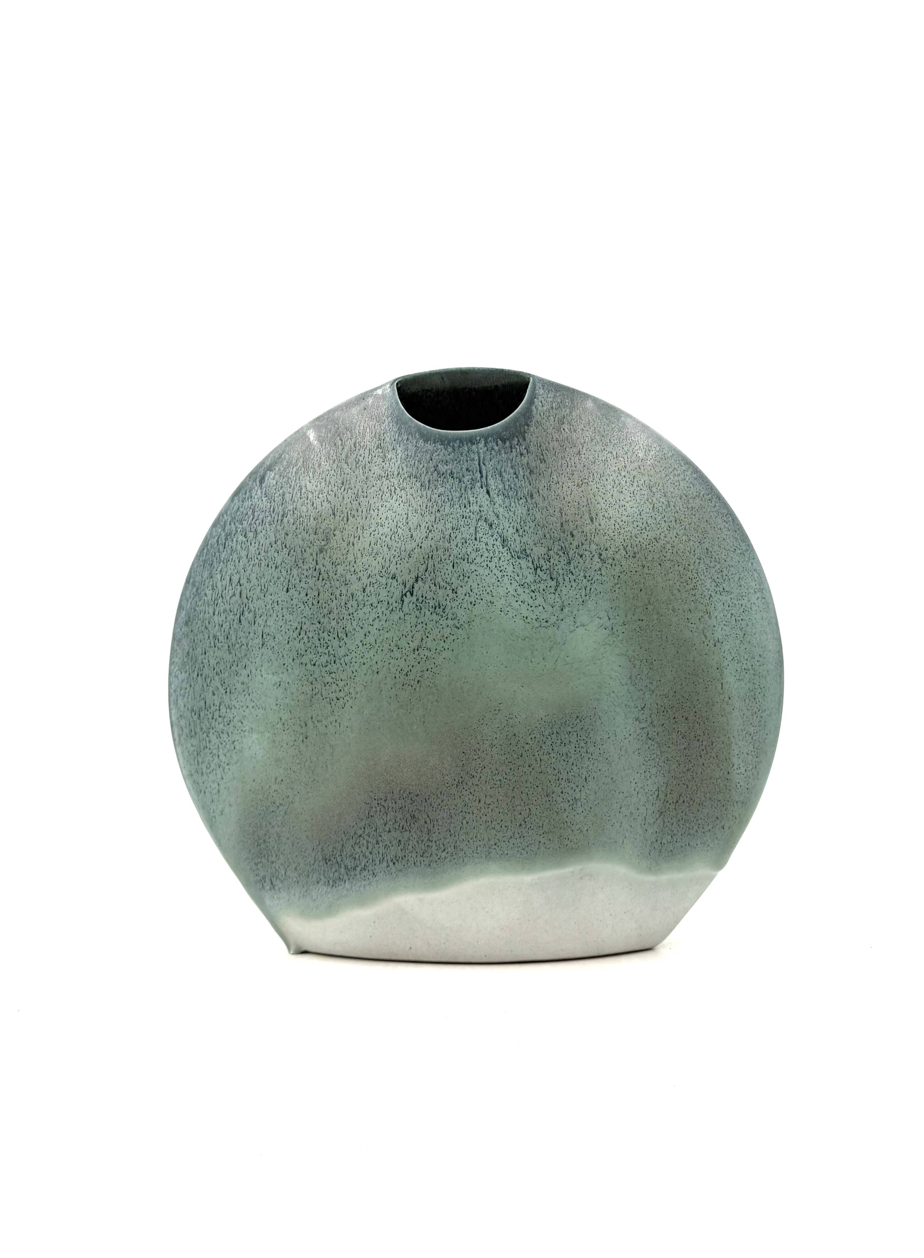 Vase soliflore en céramique bleue, France 1970