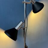 Vintage black mid-century floor lamp with two aluminium spots