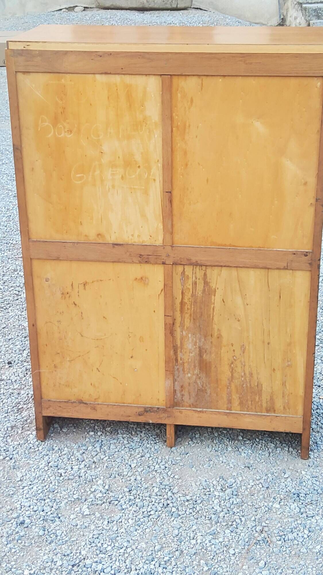 Curtained filing cabinet in golden blond oak 2 columns from the 1950s