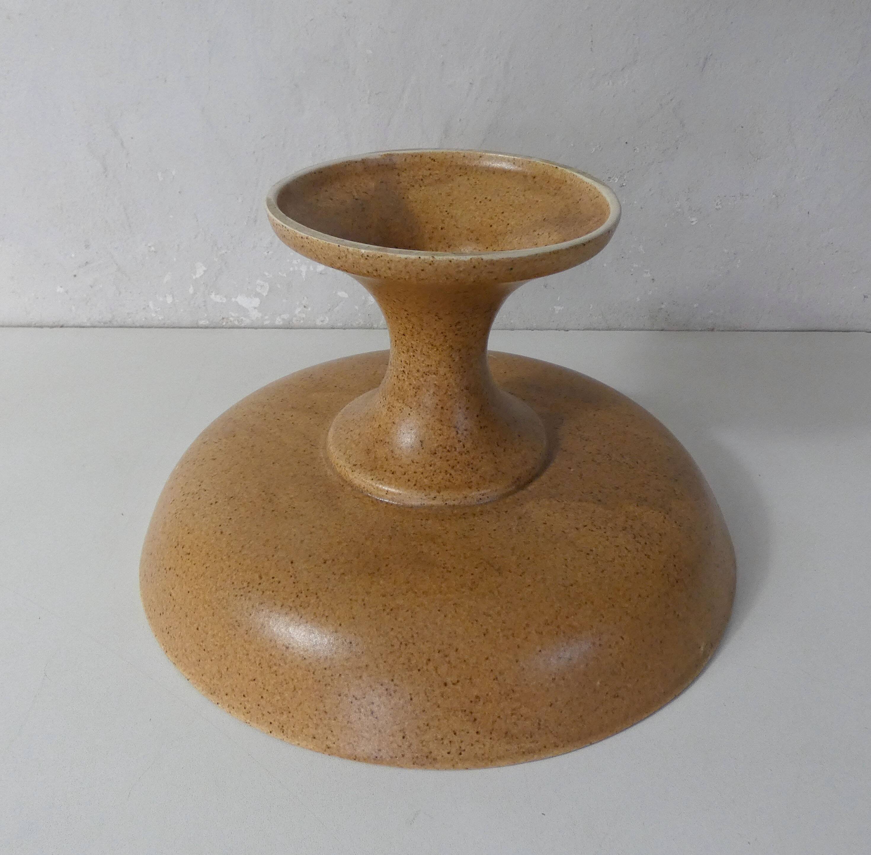 old large stoneware compotier plate on vintage foot