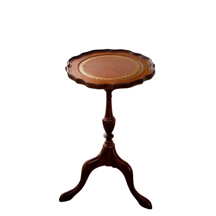 Antique Circular Rattan Wood Coffee Table, Traditional French Style, Narrow Accent Table