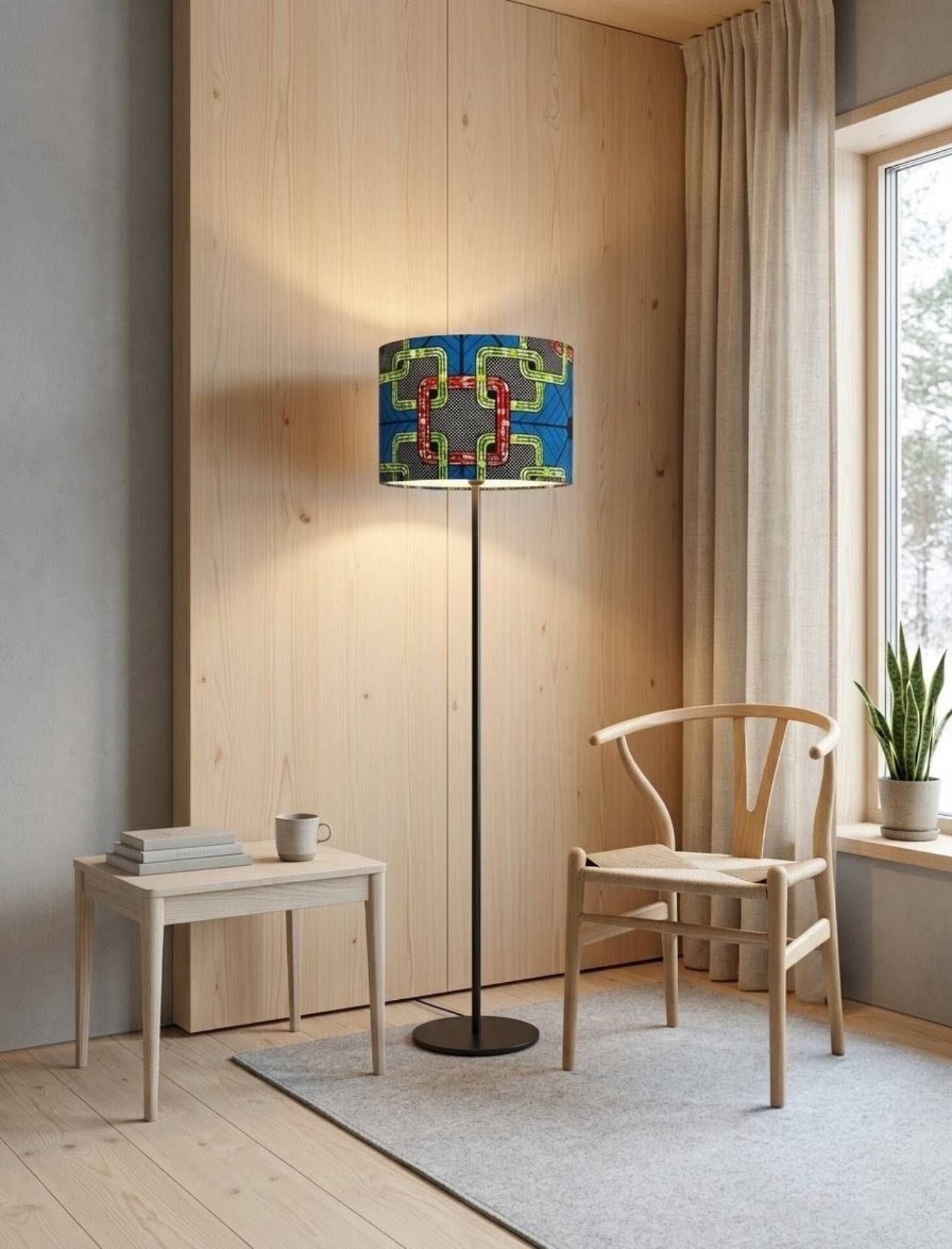 XL lampshade/suspension with printed ethnic graphic wax