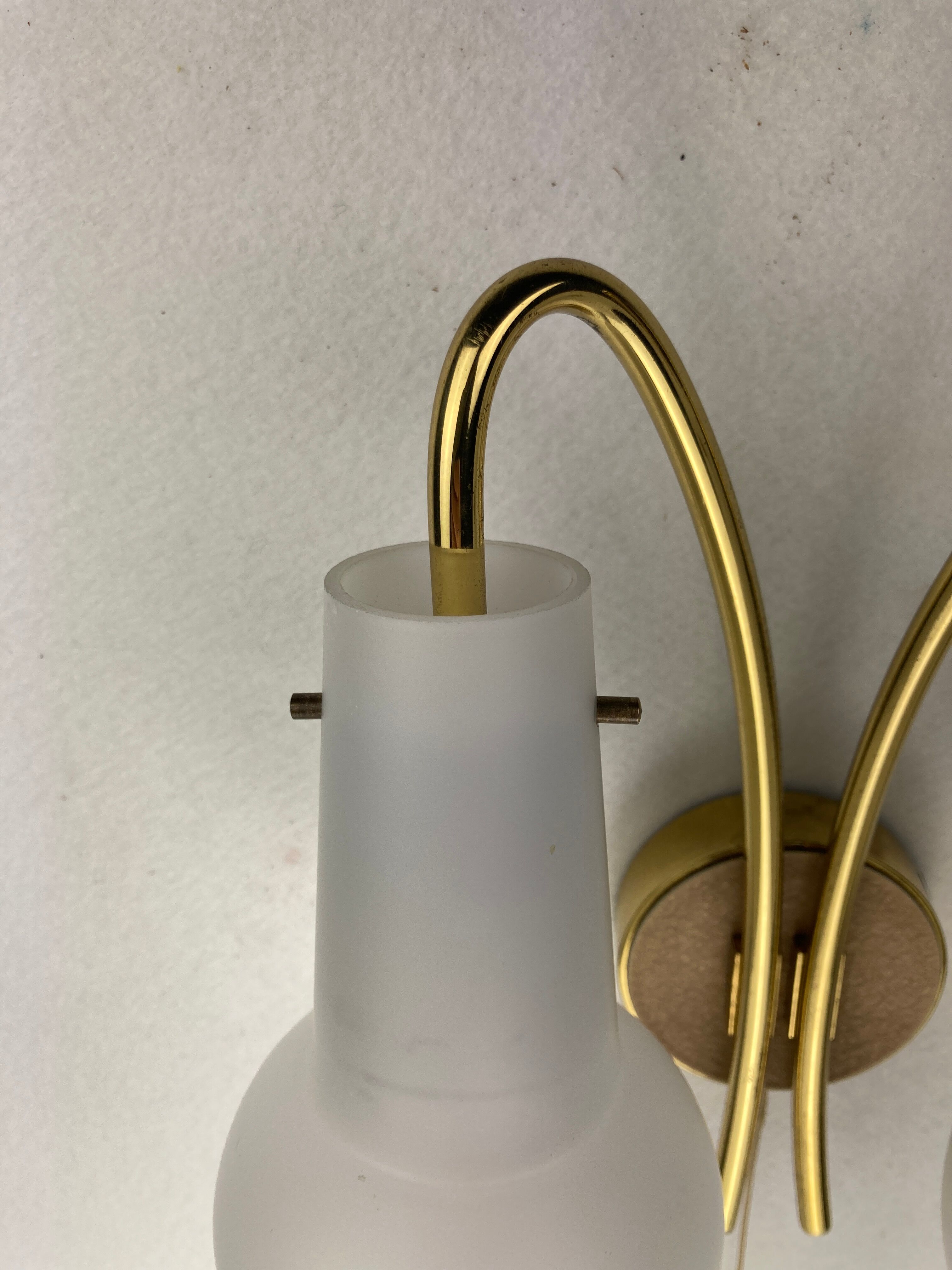 Pair brass and opaline wall sconces or bedside lamps, Austria 1950s