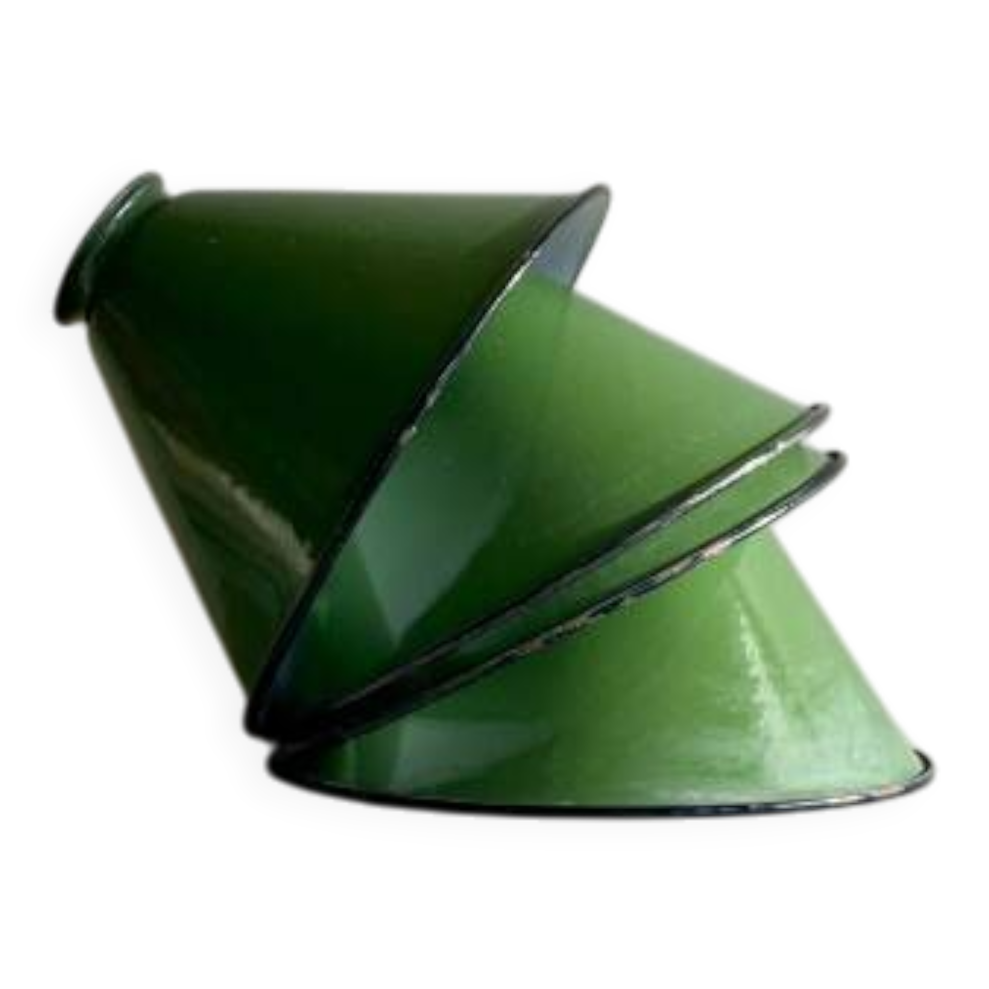 Green enamelled lampshades x4