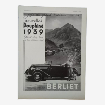Publicité voiture la dauphine  année 1939