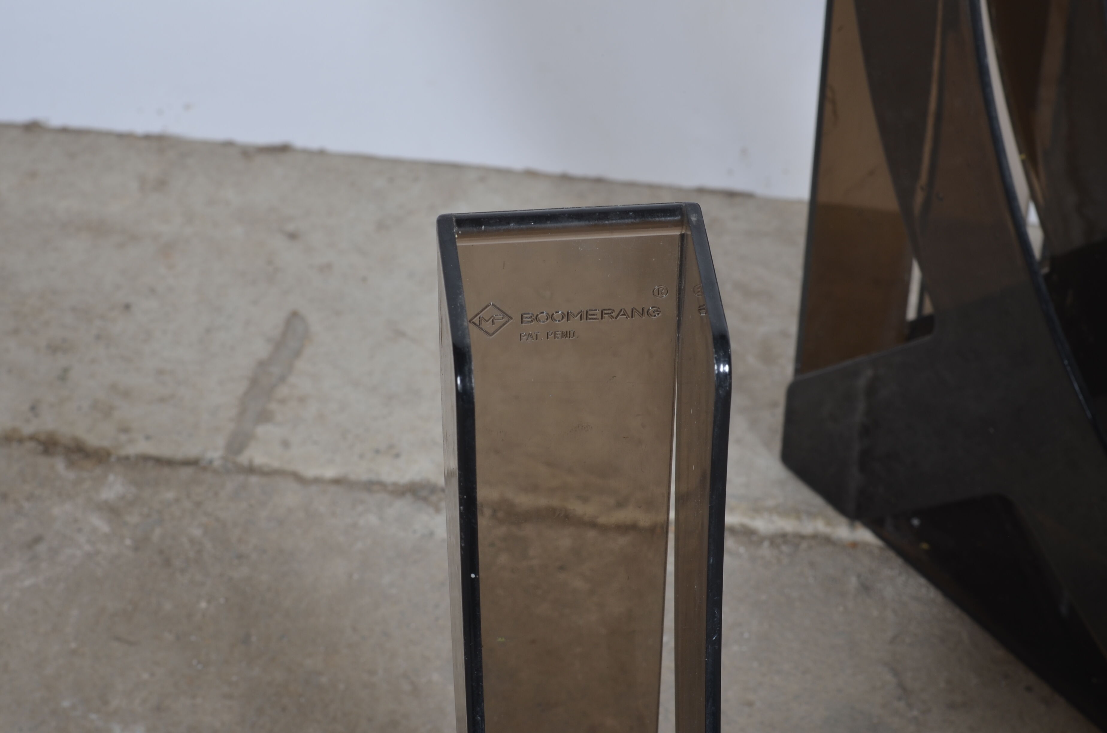 Boomerang plexiglass vinyl storage 1970