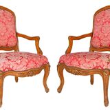 Pair of Louis XV style cabriolet armchairs