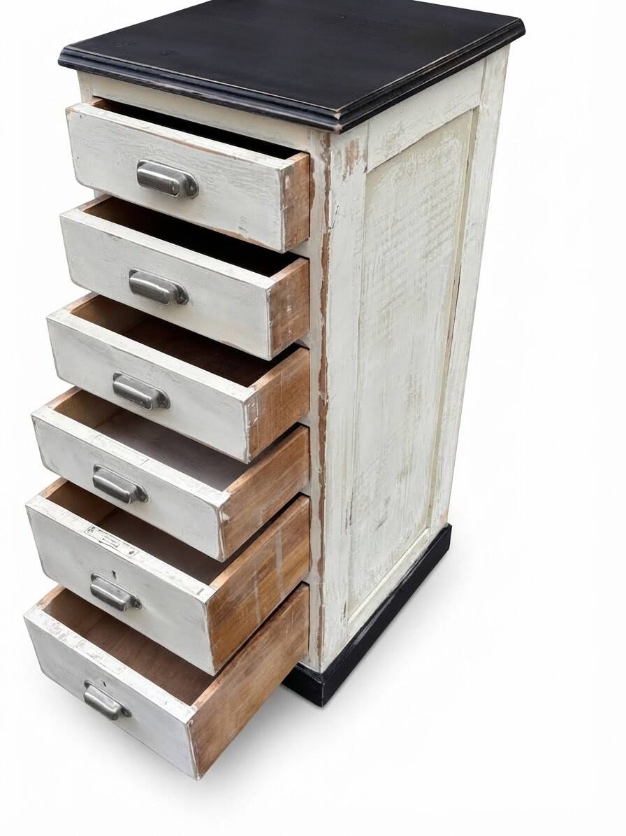 Meuble tiroirs chiffonnier industriel sapin 1950