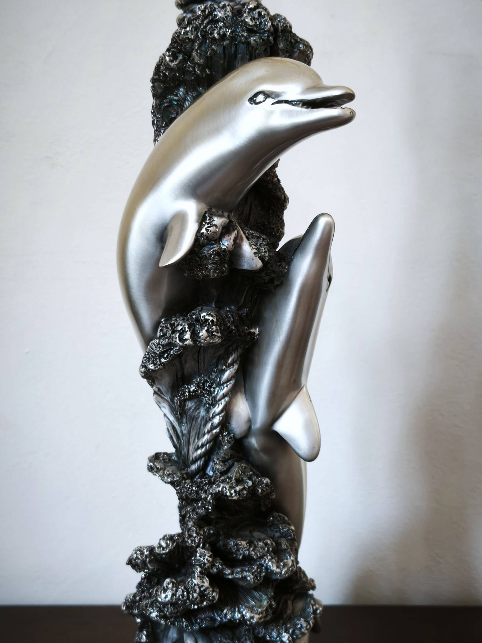Large sculptural lamp MIDA Argenti silver dolphins Italy