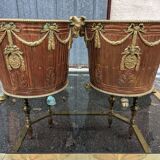 Pair of brass and bronze planters rams' heads 1890