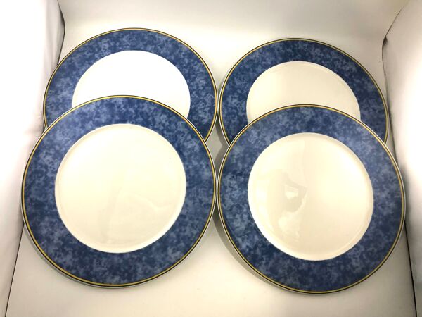 4 assiettes de présentation blanches et bleues Villeroy Boch grande assiette
