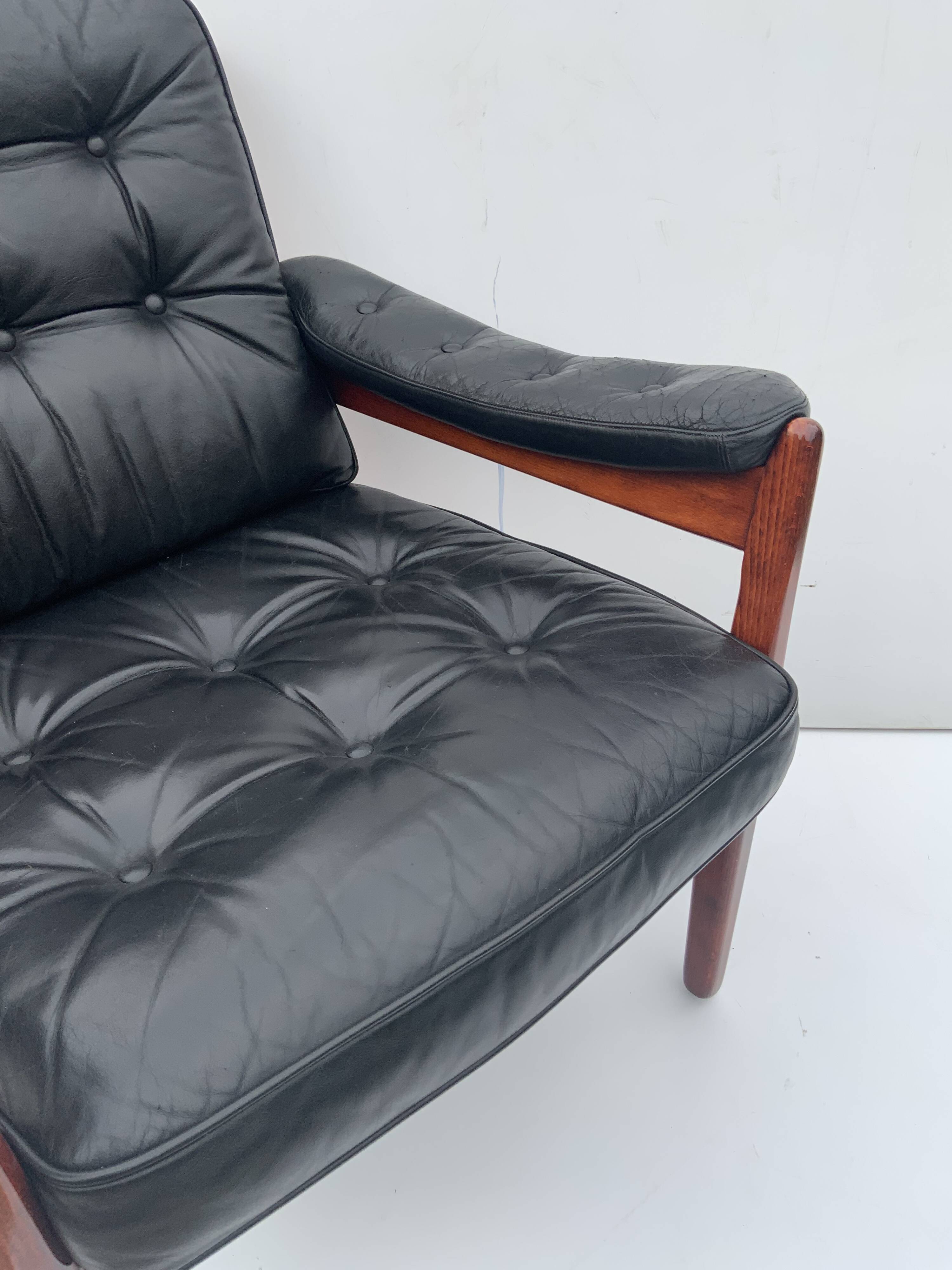 Vintage black leather lounge chair by gote mobler 1970s