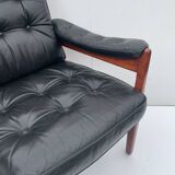 Vintage black leather lounge chair by gote mobler 1970s