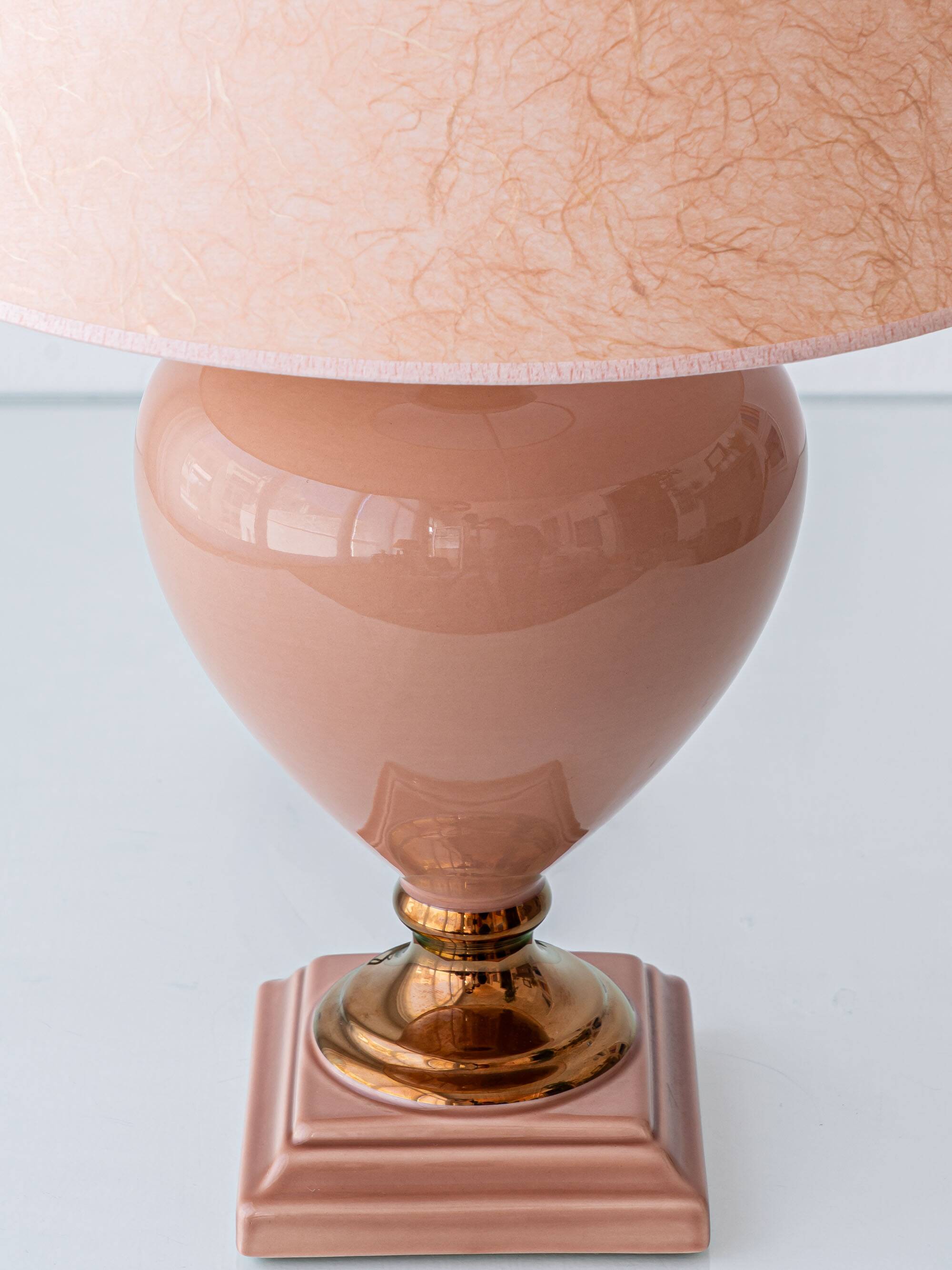 Pair of Salmon Pink Ceramic Table Lamps by Louis Drimmer, New Lampshades