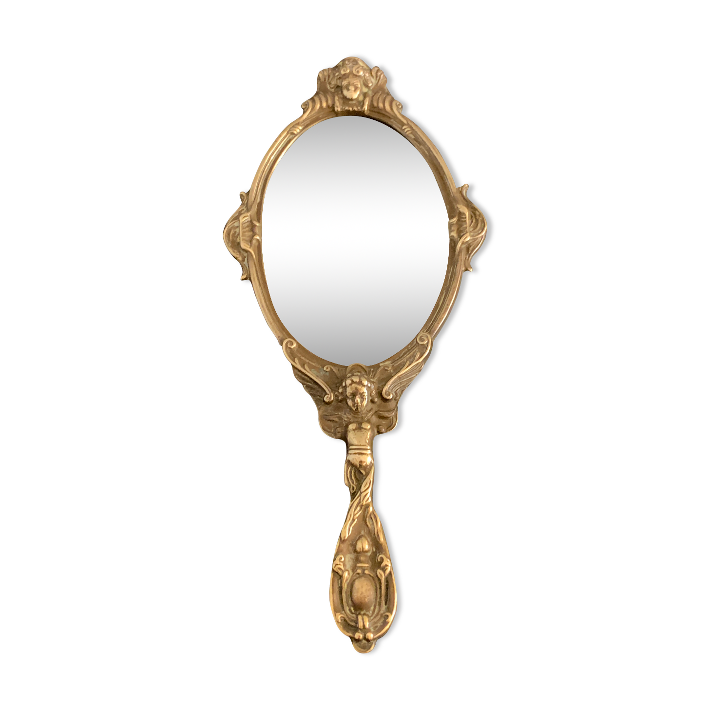Bronze hand-facing mirror, early twentieth century, Louis XV style, 29 x 13 cm
