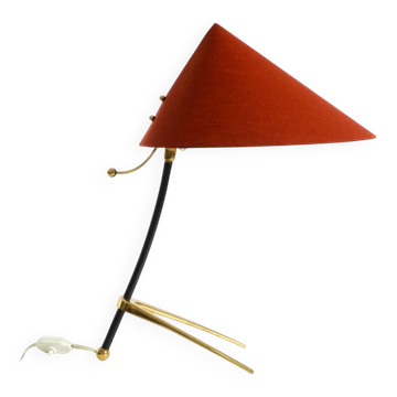 Large Kalmar Mid-Century tripod brass table lamp with a new fabric shade
