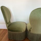 Pair of green velvet armchairs