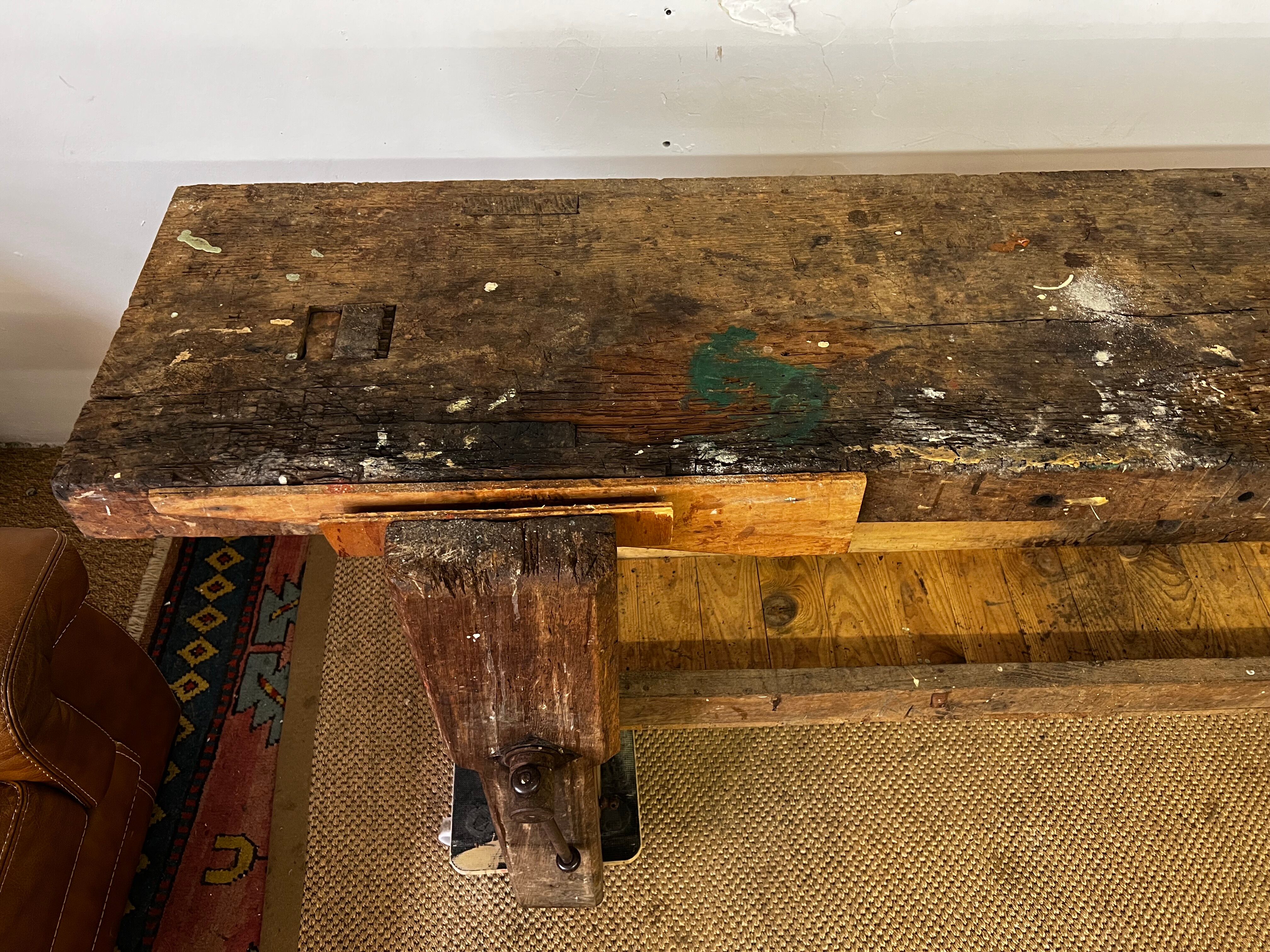 Old vintage wooden workbench