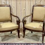 Pair of Restoration armchairs in mahogany from the end of the 19th century (fabric defects)
