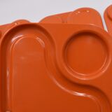 6 orange Guzzini plates with vintage 70s compartments