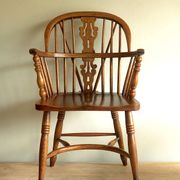 Mid century solid oak lyre-back Windsor elbow chair, 1960s