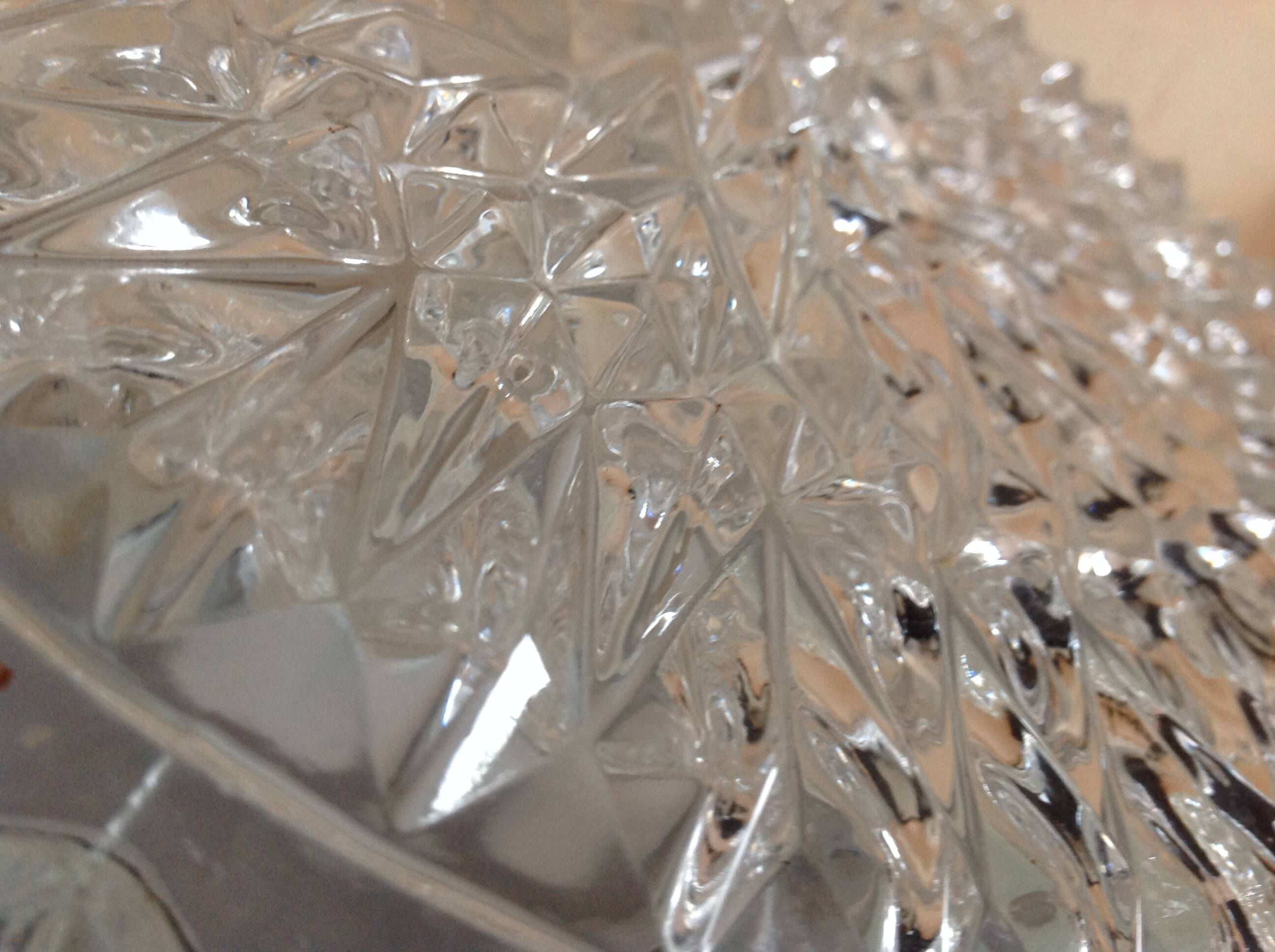 Round diamond-tipped glass ceiling light / vintage 60s-70s