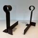 Important Pair of Modernist Wrought Iron Andirons with Ring Finials