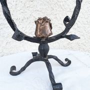 Brutalist Antique Wrought Iron Chandelier Floral Naturalist Candle Holder