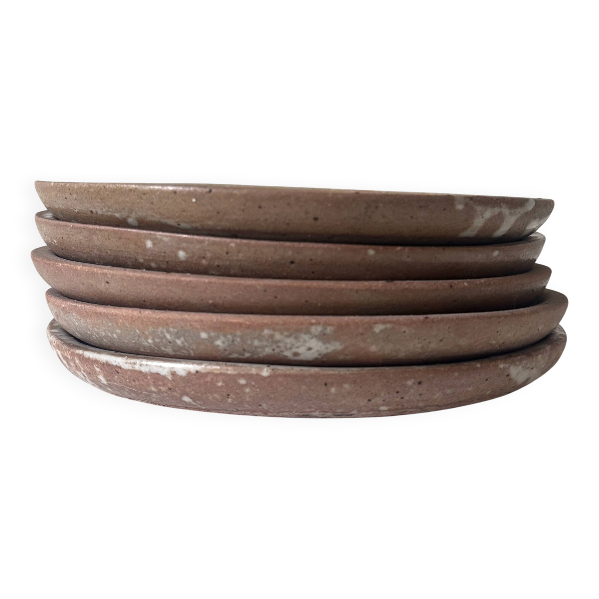 handmade ceramic dessert service in pyrite beige stoneware, France 1950