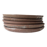 handmade ceramic dessert service in pyrite beige stoneware, France 1950
